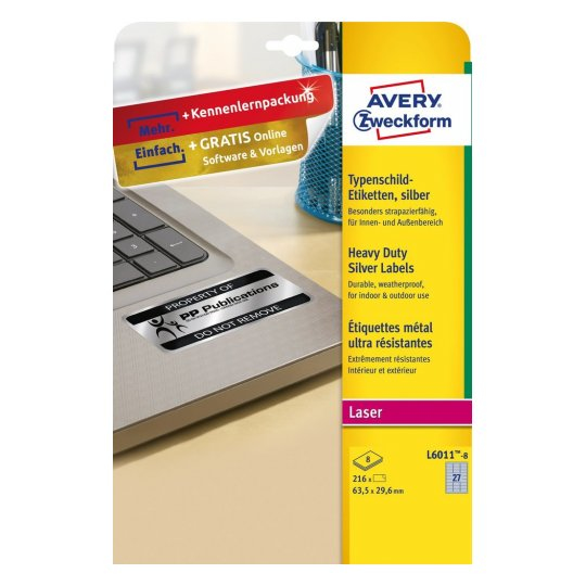 Avery L6011-8 utskriftsbara etiketter Silver Självhäftande skrivaretikett