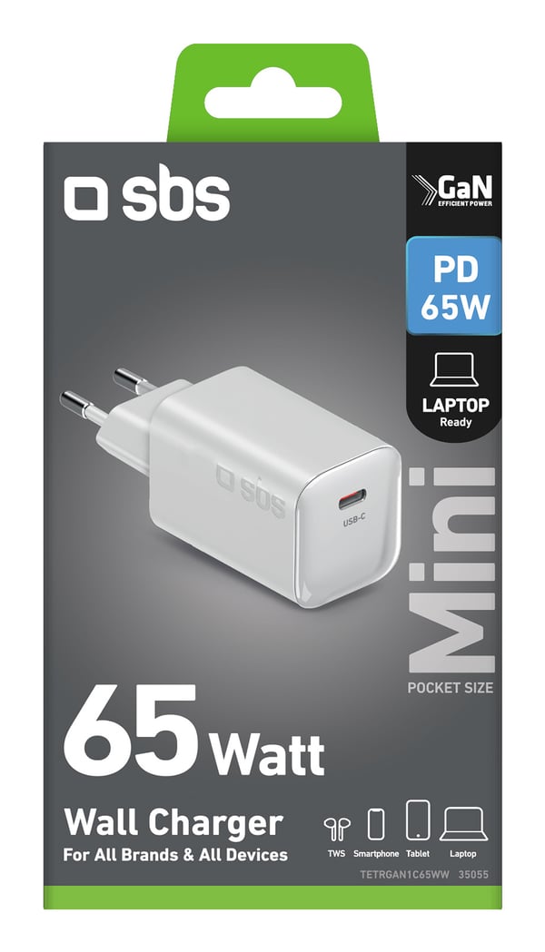 Miniatyrbillede 2 af 3: SBS TETRGAN1C65WW oplader til mobil enhed Smartphone, Tablet Hvid Vekselstrøm Hurtig opladning Indendørs
