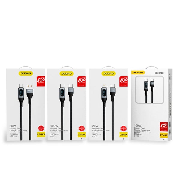 Dudao L7MaxC USB-C – USB-C PD 100 W 1 m kabel med display – Svart