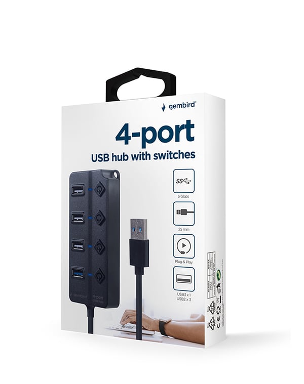 Gembird UHB-U3P1U2P3P-01 interface hub 5000 Mbit/s Sort