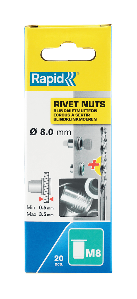 Pikkukuva 3 / 4: Rapid 5001482 pähkinät Niittimutteri M8 20 kpl