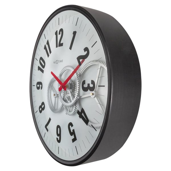 NeXtime Modern Gear Kvartsur Rund Sort, Hvid