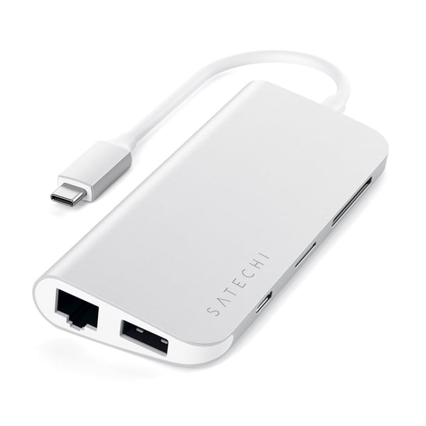 Satechi ST-TCMM8PAS kannettavien tietokoneiden telakka ja porttitoistin Langallinen USB 3.2 Gen 1 (3.1 Gen 1) Type-C Hopea