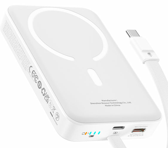 Baseus P1002210B223-00 powerbank Lithium polymer (LiPo) 10000 mAh Trådløs opladning Hvid