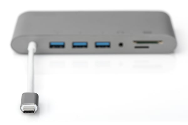 Digitus DA-70875 kannettavien tietokoneiden telakka ja porttitoistin Langallinen USB 3.2 Gen 1 (3.1 Gen 1) Type-C Harmaa