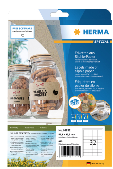 Miniatyrbillede 1 af 3: HERMA 10752 selvklæbende etiket Rektandel Permanent Brun 640 stk