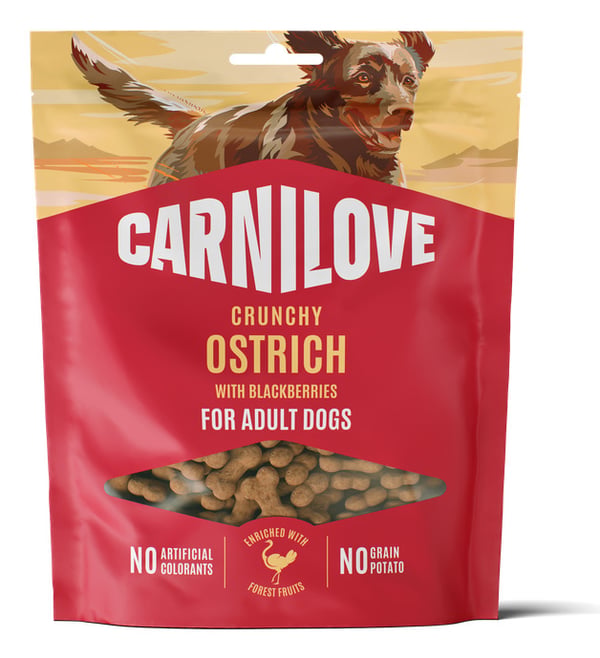Pikkukuva 1 / 9: CARNILOVE 103100796 koiran ja kissan herkkupala Koira Välipala Strutsi 200 g