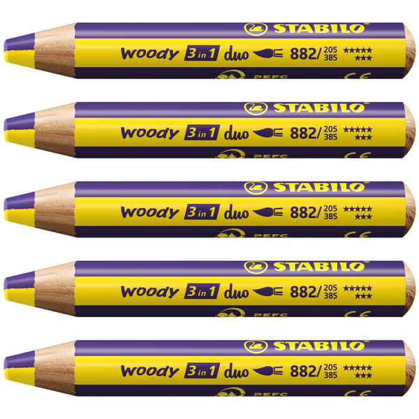STABILO woody 3 in 1 duo Gul, Lila 5 styck STABILO woody 3 in 1 duo Gul, Lila 5 styck