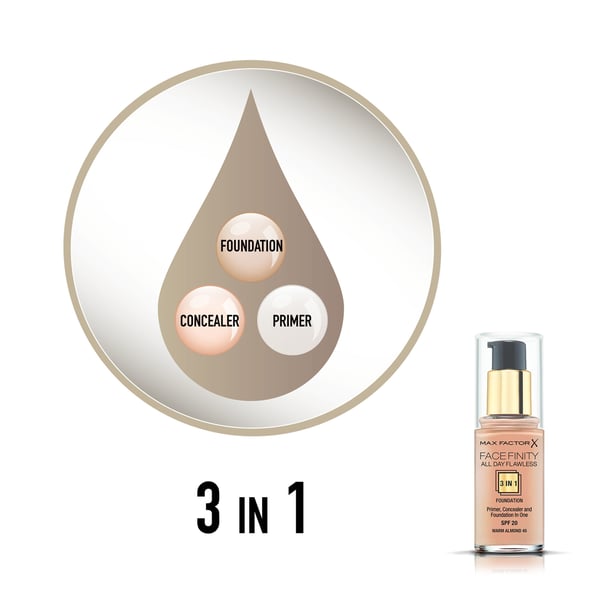 Max Factor Facefinity All Day Flawless 3 in 1 30 ml Pumpeflaske Væske Warm Almond 045