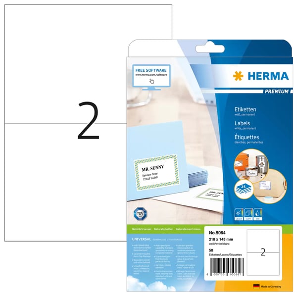 Miniatyrbillede 1 af 4: HERMA 5064 print etiket Hvid Selvklæbende printeretiket