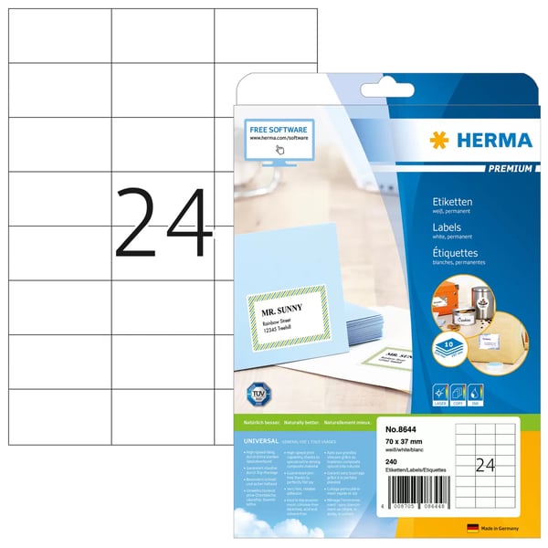 Pikkukuva 1 / 3: HERMA 8644 tulostintarra Valkoinen Itse kiinnittyvä tulostintarra