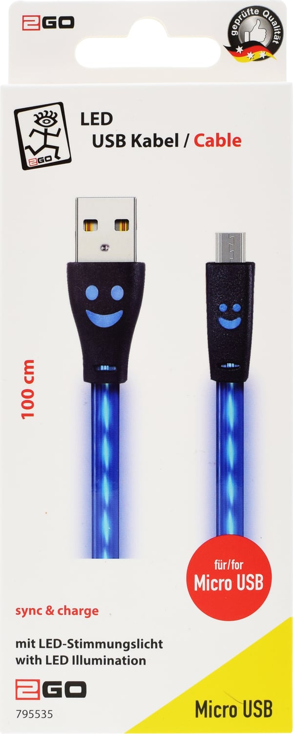 2GO 795535 USB-kablar 1 m USB B Micro-USB B Blå