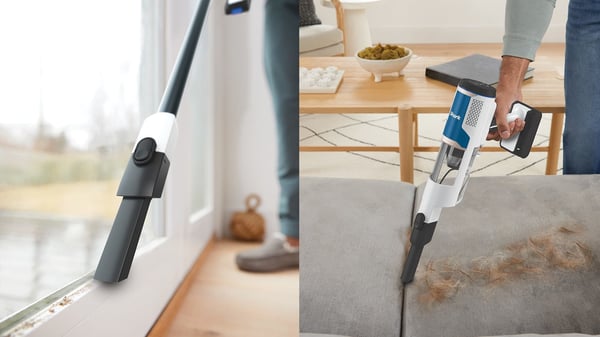 Shark BU1120DE stav støvsuger & elektrisk kost 2-i-1 stangstøvsuger Batteri Dry Poseløs 0,42 L Sort, Blå, Hvid