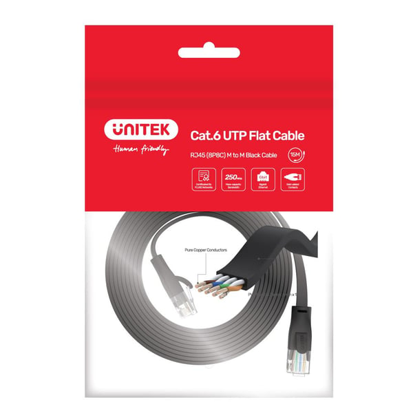 UNITEK C1813GBK netværkskabel Sort 15 m Cat6 U/UTP (UTP) Flad