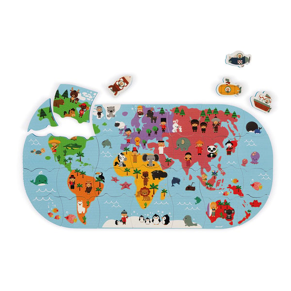 Miniatyrbillede 3 af 11: JANOD Bath Explorers Map Badepuslespil Flerfarvet