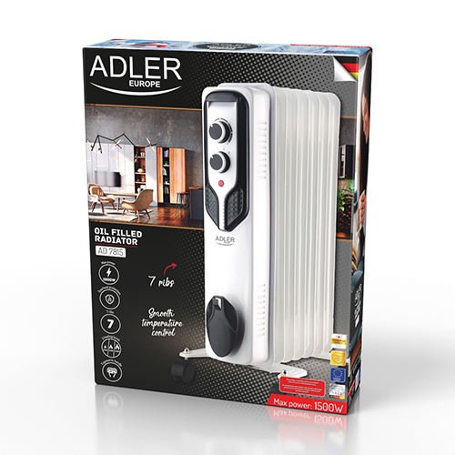 Adler AD 7815 varmeapparat Indendørs Hvid 1500 W Olie elektrisk områdevarmer