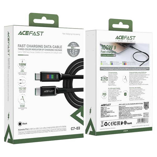 Pikkukuva 5 / 6: ACEFAST C7-03 USB-kaapeli 1,2 m USB C 100 W Musta