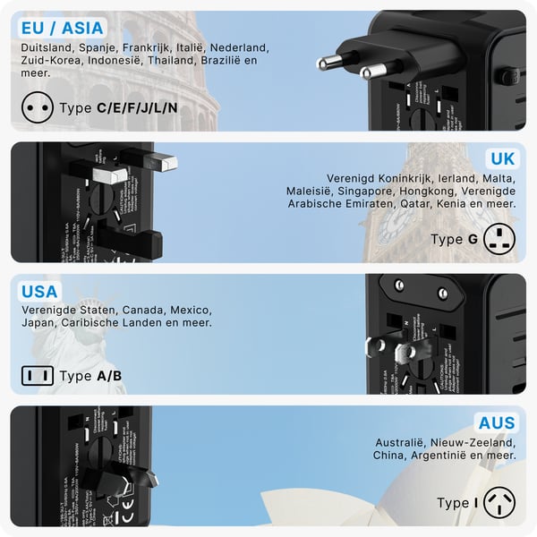 Voomy Travel Y20 strømstik adapter Universel Sort
