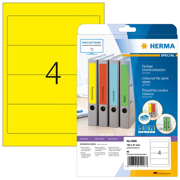 Miniatyrbillede 1 af 3: HERMA 5096 print etiket Gul Selvklæbende printeretiket