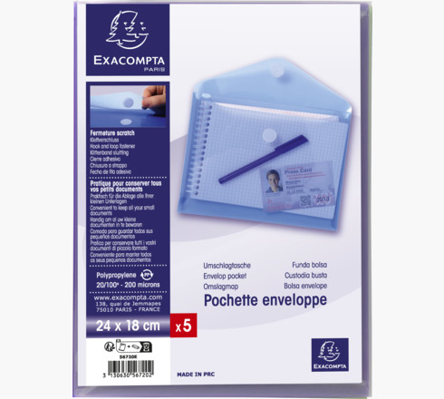 Exacompta 56720E kansio Polypropeeni (PP) Sininen, Vihreä, Purppura, Punainen, Läpinäkyvä A5