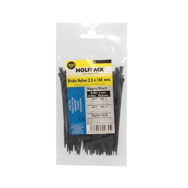 Pikkukuva 2 / 5: Wolfpack Brida Nylon 100%. Color Negro 2,5 x 160 mm. (Bolsa 100 Unidades) nippuside