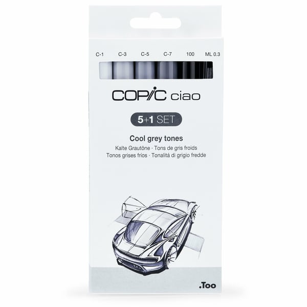 Miniatyrbillede 1 af 8: Copic Ciao 5+1 Set Cool Grey speedmarker 6 stk Mejsel/børstespids Grå, Lys grå