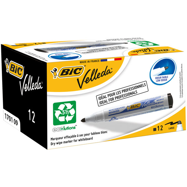 Miniatyrbillede 2 af 2: BIC Whiteboard Velleda ECOlutions 1701 speedmarker 12 stk Sort