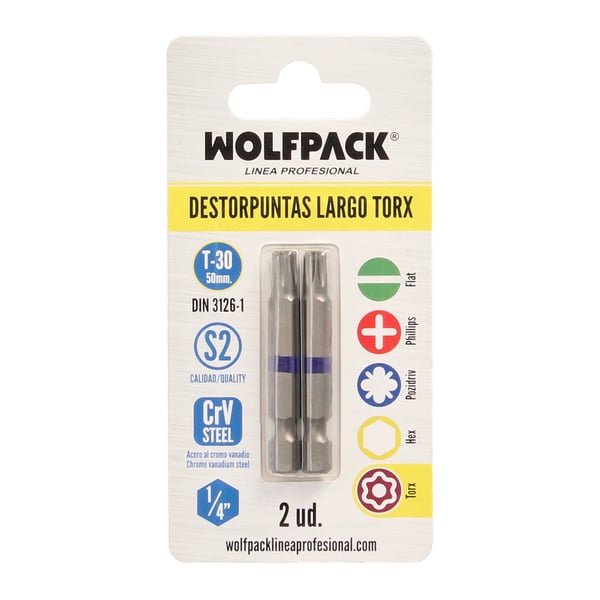 Pikkukuva 4 / 5: Wolfpack Destorpuntas Largo Torx T30 (2 Piezas) Acero S2 al Cromo Vanadio