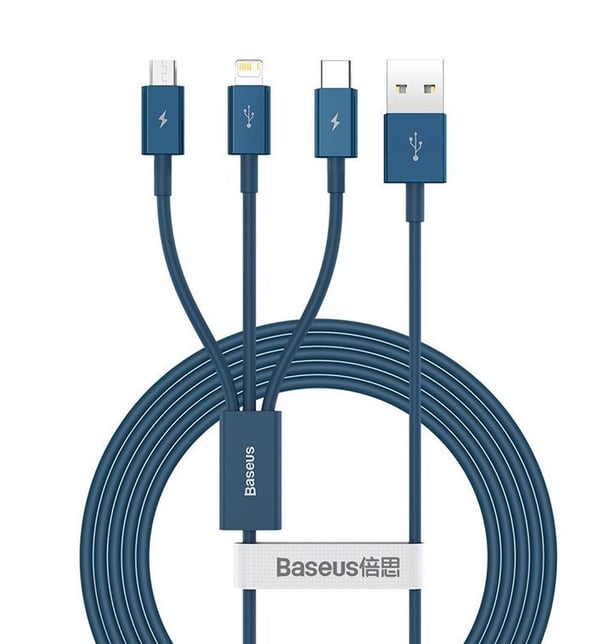 Baseus CAMLTYS-03 USB-kablar 1,5 m USB A USB C/Micro-USB B/Lightning 0,48 Gbit/s Blå