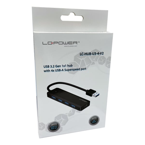LC-Power LC-HUB-U3-4-V2 4xUSBA 1XUSB-C Sort detailhandel