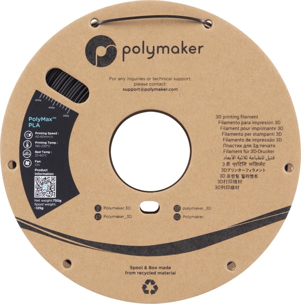 Polymaker PA06001 3D-tulostusmateriaali Polymaitohappo (PLA) Musta 750 g