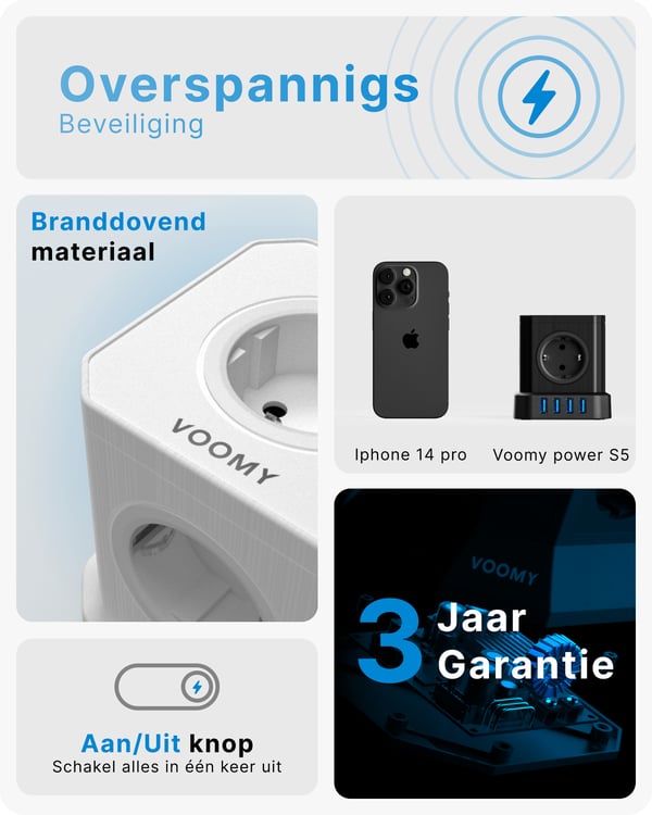 Miniatyrbild 2 av 7: Voomy Power Cube S5 förlängningssladdar 2 m 5 AC-utgångar inomhus Svart
