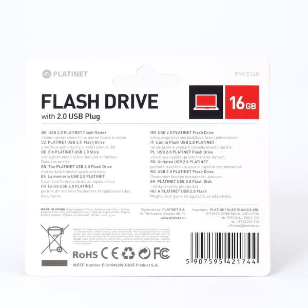 Platinet PMFE16R USB-muisti 16 GB USB A-tyyppi 2.0 Punainen
