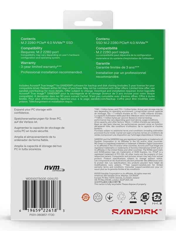 Miniatyrbild 4 av 10: Western Digital Green WD SN3000 NVMe 1 TB M.2 PCI Express 4.0 QLC 3D NAND
