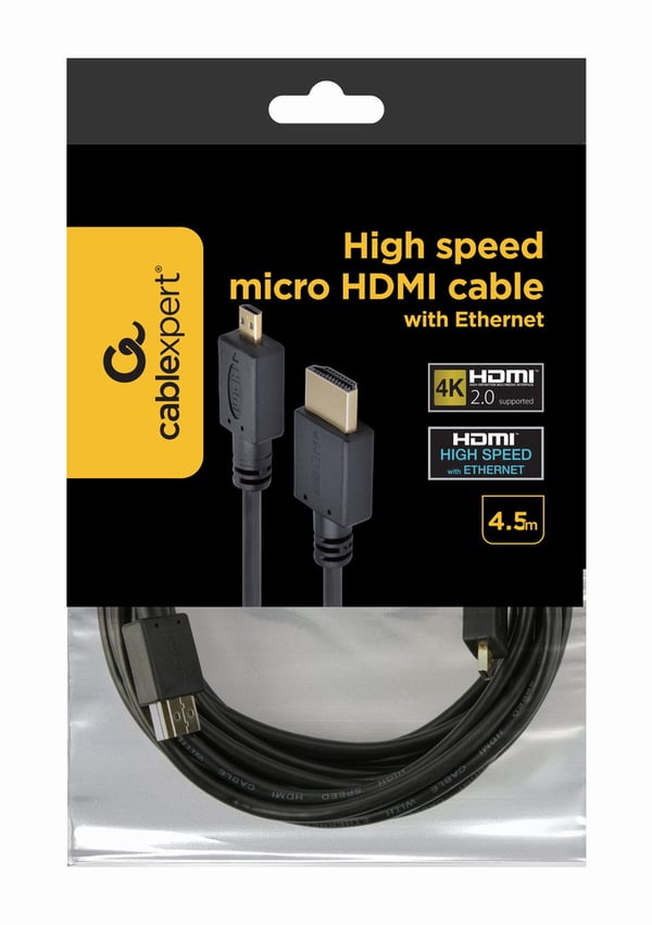 Miniatyrbillede 1 af 5: Gembird HDMI-kabel - 19-pin micro HDMI Type D han til HDMI han