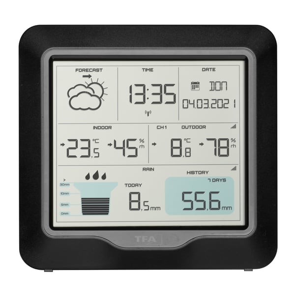 Miniatyrbillede 3 af 7: TFA-Dostmann 35.1160.01 termometer til miljøet Elektronisk miljøtermometer Indendørs/udendørs Sort