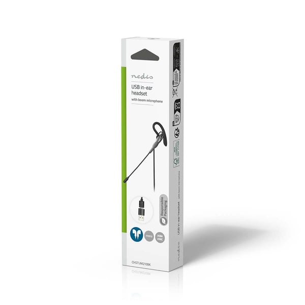 Nedis CHSTUM210BK kuulokkeet ja kuulokemikrofoni Langallinen Ear-hook, In-ear Toimisto/puhelukeskus USB Type-C / USB Type-A Musta, Harmaa