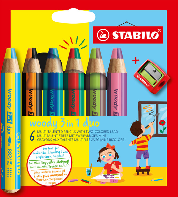 STABILO woody 3 in 1 duo Flerfarvet 6 stk STABILO woody 3 in 1 duo Flerfarvet 6 stk
