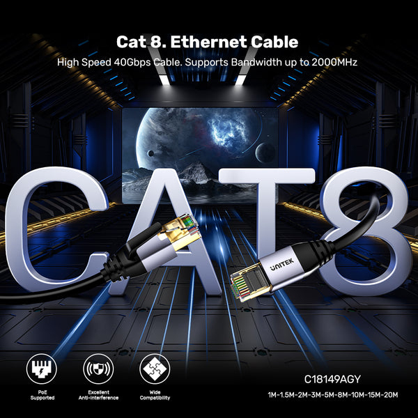 Unitek Ethernetkabel RJ-45 LAN, patchkabel kat.8 (S/FTP), netværkskabel 8m