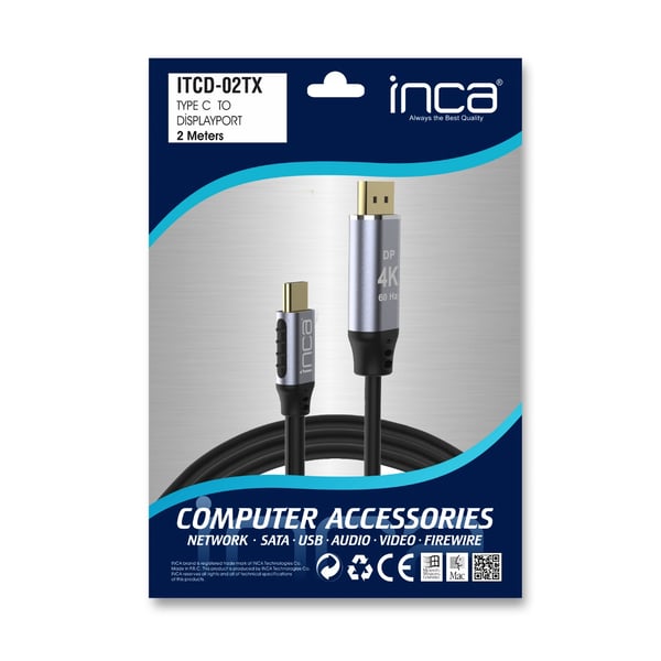 Inca ITCD-02TX HDMI-kaapeli 2 m HDMI-tyyppi A (vakio) USB Type-C Musta