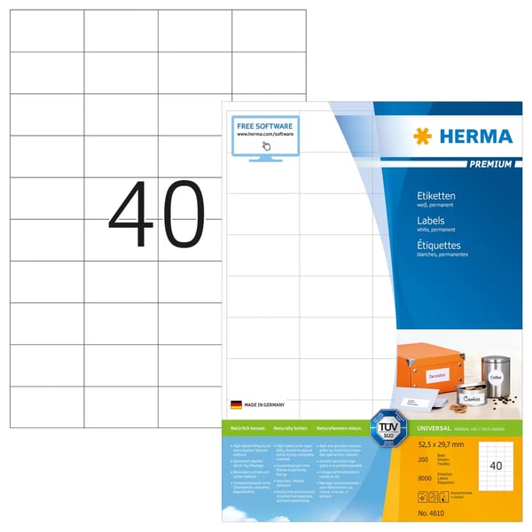 Miniatyrbillede 1 af 4: HERMA 4610 selvklæbende etiket Rektandel Permanent Hvid 8000 stk