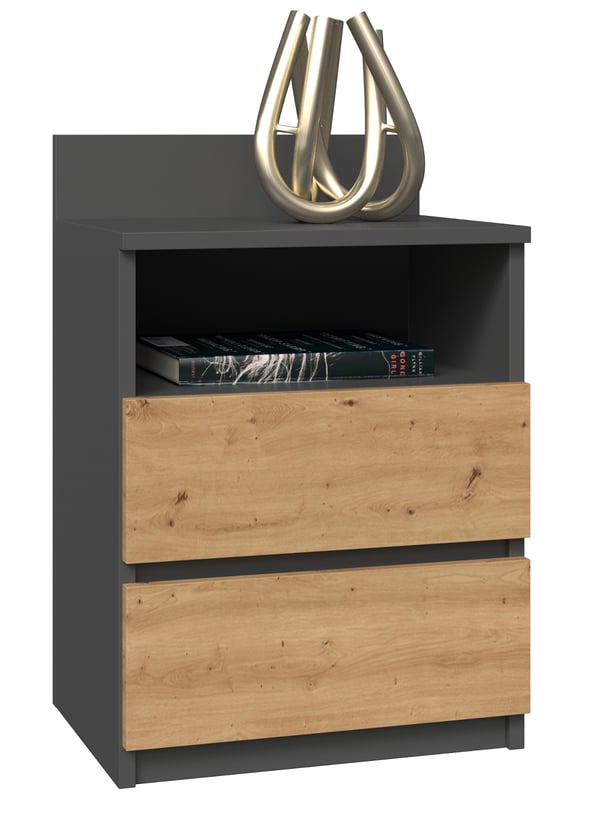 Pikkukuva 1 / 2: Topeshop M1 ANTRACYT/ARTISAN yöpöytä & sängynvierustapöytä 2 laatikko(a) Tammi