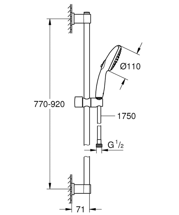Miniatyrbillede 3 af 4: GROHE Vitalio Start 110 brusesystem Sort