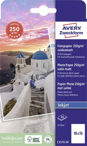 Avery C2570-20 fotopapir Hvid Satin-mat