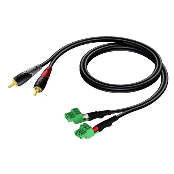 AUDAC CLA832 lydkabel 1 m 2 x RCA 2 x Terminal Sort, Grøn