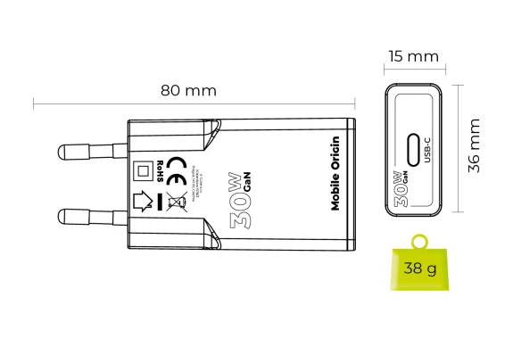 Miniatyrbillede 4 af 11: Mobile Origin MO-GAN30W-MO17 oplader til mobil enhed Universel Hvid Vekselstrøm Hurtig opladning Indendørs