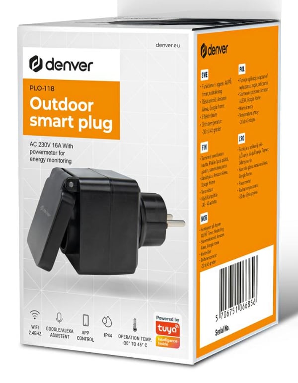 Denver PLO-108 smart plug Musta