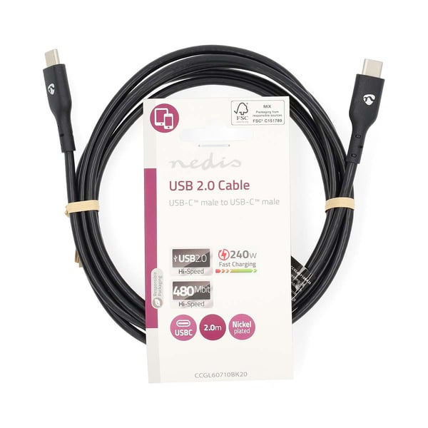 Nedis CCGL60710BK20 USB-kabel USB 2.0 2 m USB C 0,48 Gbit/sek. 240 W Sort