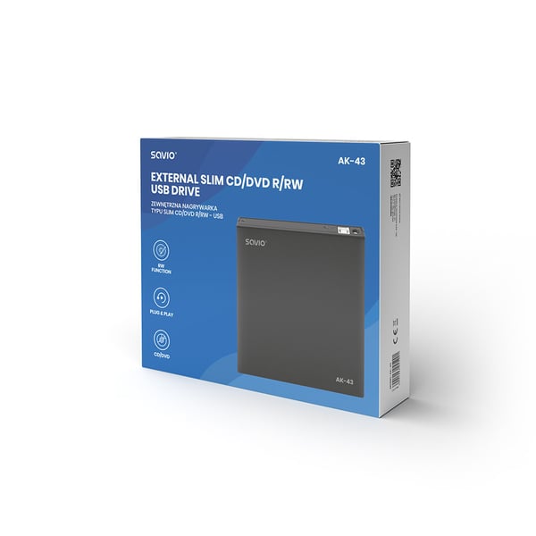 Miniatyrbillede 4 af 4: Savio AK-43 optical disc External Slim drive DVD±R/RW CD±R/RW Black optisk diskdrev DVD±RW Sort