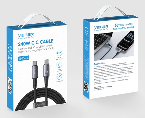 Miniatyrbild 2 av 3: VEGER CC2-ZSD USB-kablar USB 2.0 1,5 m USB C 0,48 Gbit/s 240 W Svart